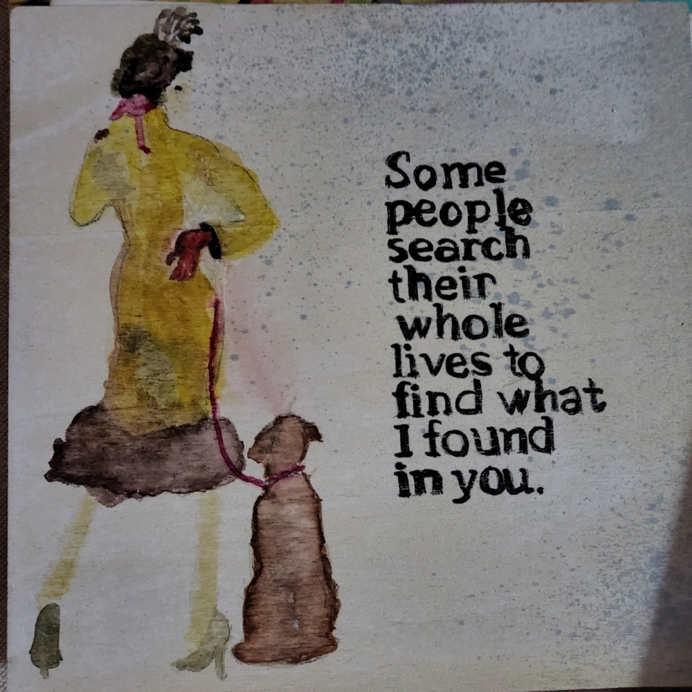 Hand-painted, 1920s Dogs Best Friend Wood Tiles, 5x5 inches